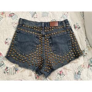 VINTAGE 70's LEE HEAVILY BRASS STUDDED ROCK & ROLL DENIM CUTOFF SHORTS